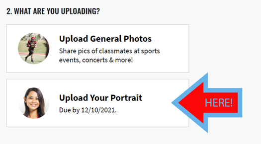 This is an image with visual instructions of where to click to upload your senior pictures